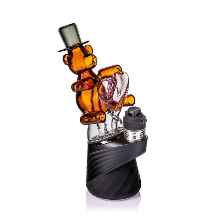 MJ Arsenal Teddy Peak Top on Puffco Peak device angled view glass water filtration top Valentine’s limited edition