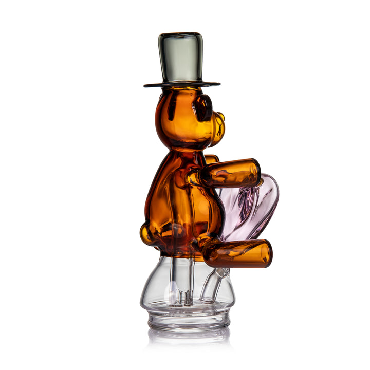 MJ Arsenal Teddy Peak Top side profile Puffco Peak water filtration top teddy bear glass with heart-shaped perc detail