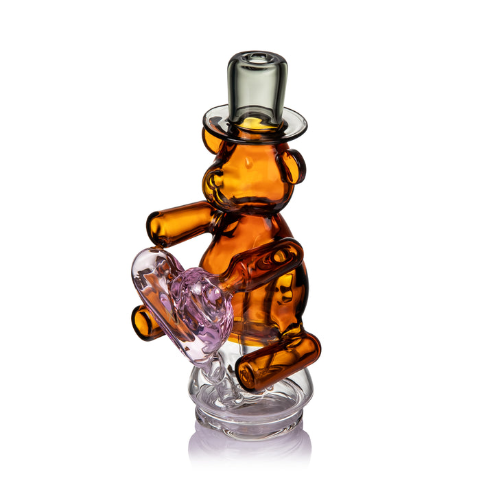 MJ Arsenal Teddy Peak Top rear angled view Puffco Peak glass top showing teddy bear body and heart perc chamber