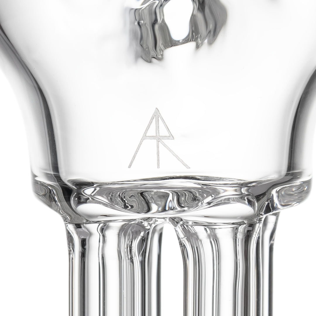 MJ Arsenal Tetra Hand Pipe — close-up of the MJ Arsenal logo confirming authentic branded glass