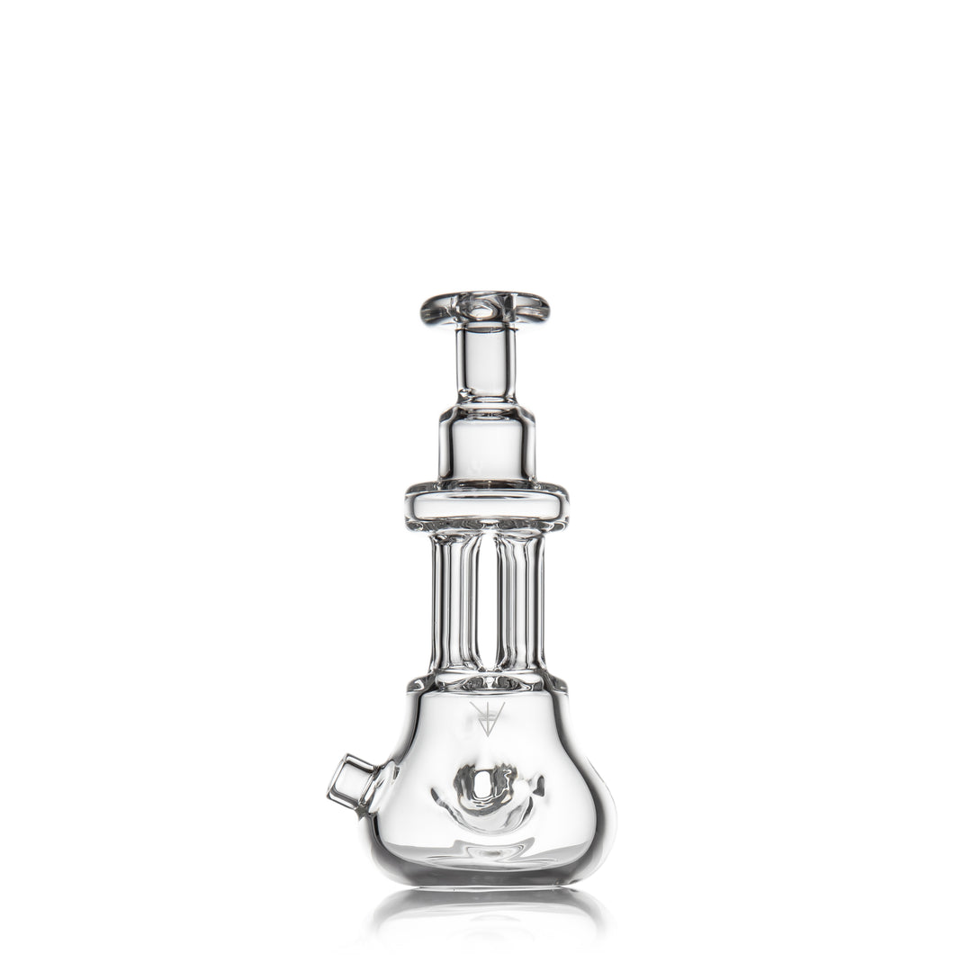 MJ Arsenal Tetra Hand Pipe standing upright — view showing the left-side carb hole