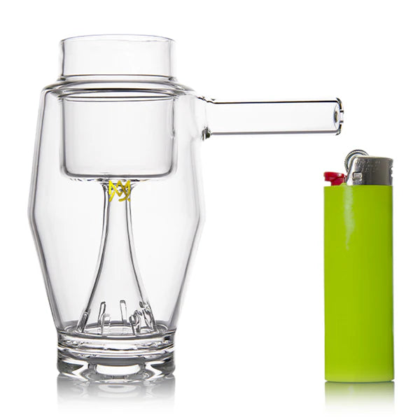 MJ Arsenal Proxy Bubbler Mini shown next to a Bic lighter for scale — compact 4.5-inch attachment