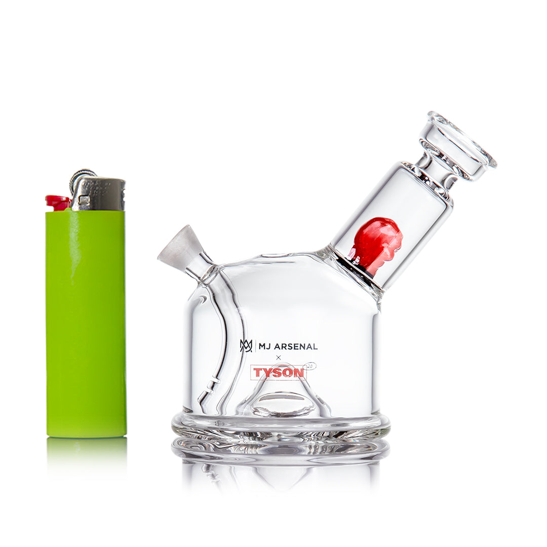 Zoomed view of MJ Arsenal Tyson 2.0 branding and glove design on Punch-Out Blunt Bubbler