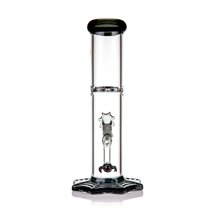 Back angle of MJ Arsenal Widowmaker Halloween Bong showing full borosilicate glass body and spider perc placement