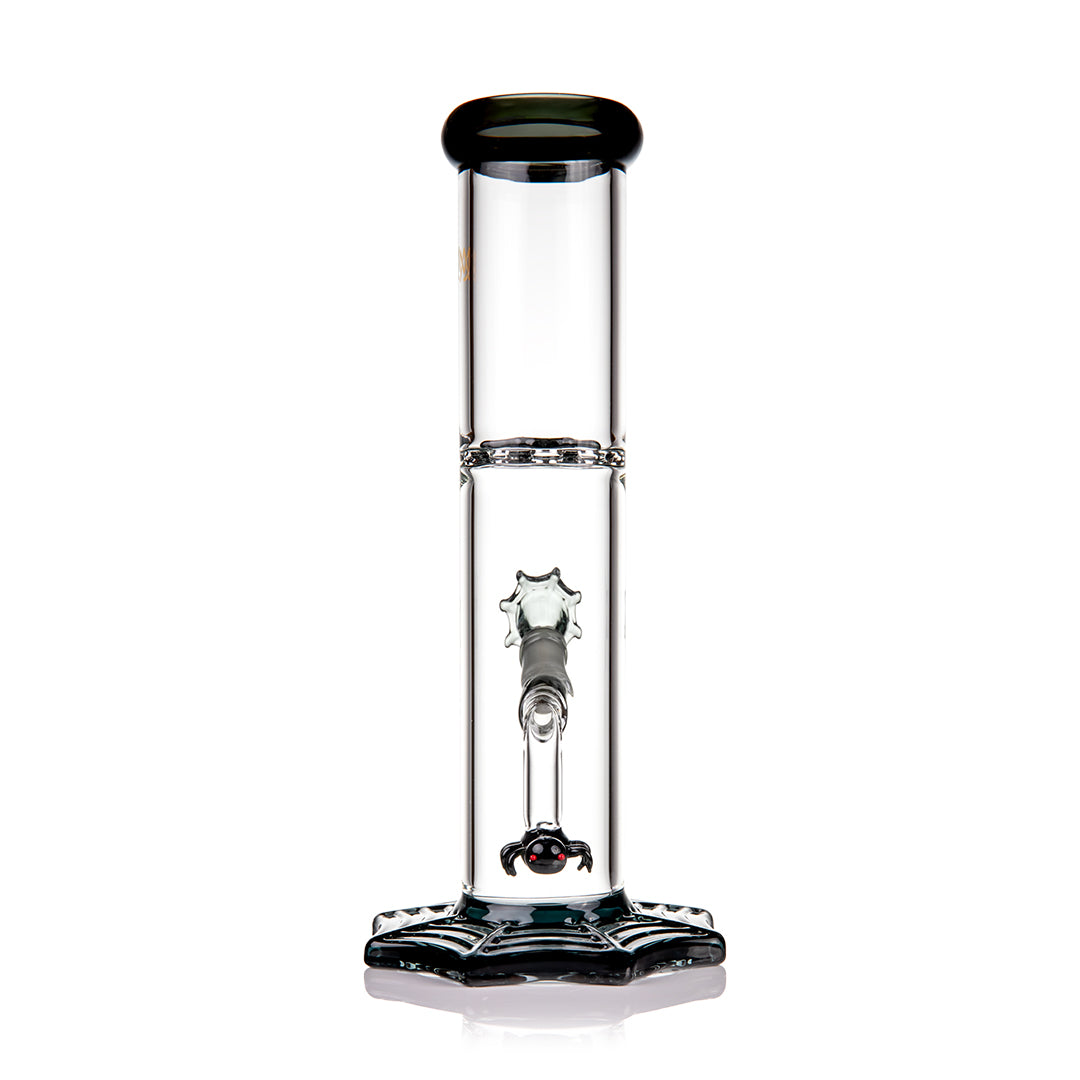 Back angle of MJ Arsenal Widowmaker Halloween Bong showing full borosilicate glass body and spider perc placement