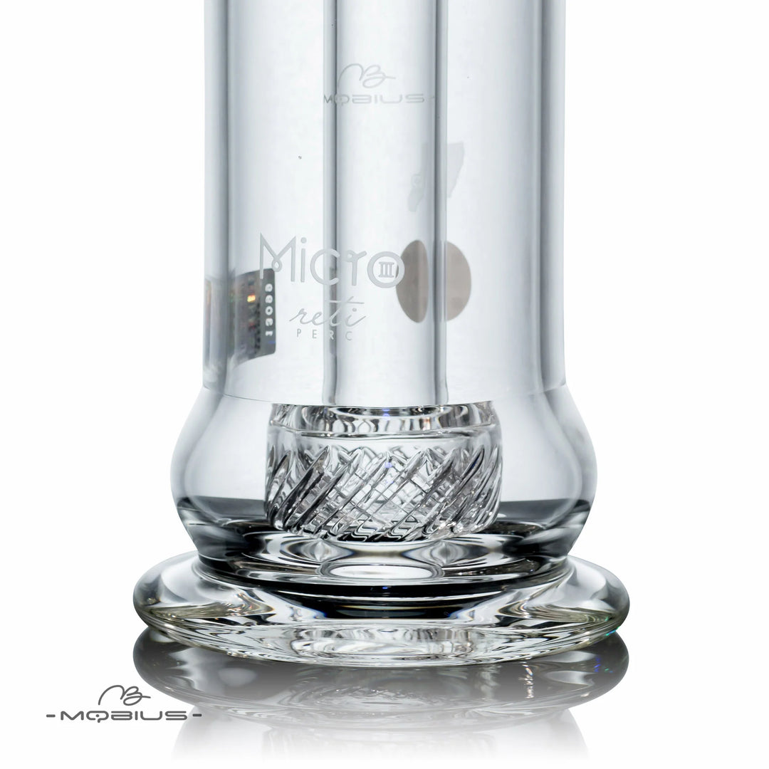 Mobius Glass Micro Reti V3 bubbler bong — Micro Reti V3 close-up of percolator