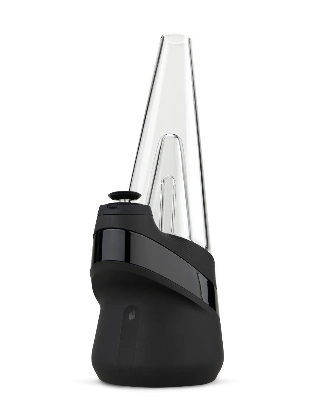 Puffco Peak Vaporizer in Onyx – matte black finish, clear glass top, angled front-left.