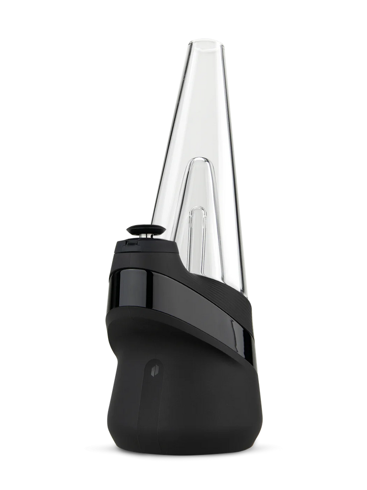 Puffco Peak Vaporizer in Onyx – matte black finish, clear glass top, angled front-left.