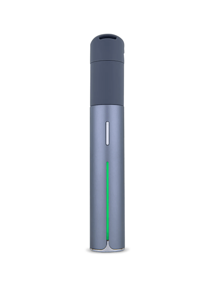 Puffco Pivot Vaporizer in Slate – modern blue-gray finish, front profile of compact portable vaporizer.