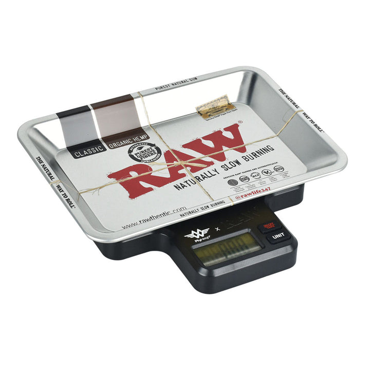 My Weigh x RAW Tray Scale — digital scale with RAW rolling tray, hero shot