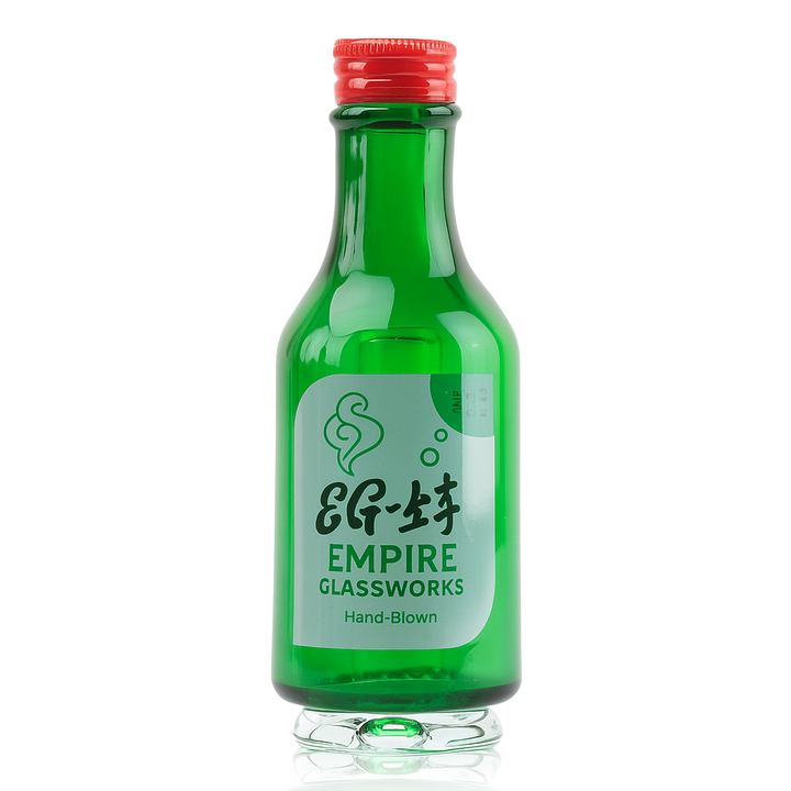 Hand-blown Soju Bottle Peak Top in green glass
