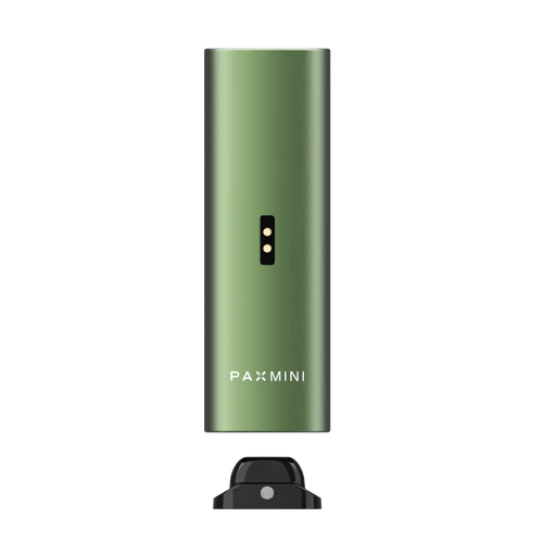 New PAX Mini dry herb vaporizer in Greenstone, bottom view with charging contacts