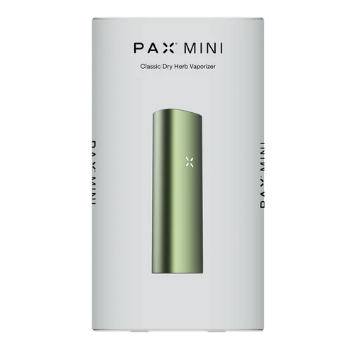 New PAX Mini dry herb vaporizer Greenstone retail box packaging front view