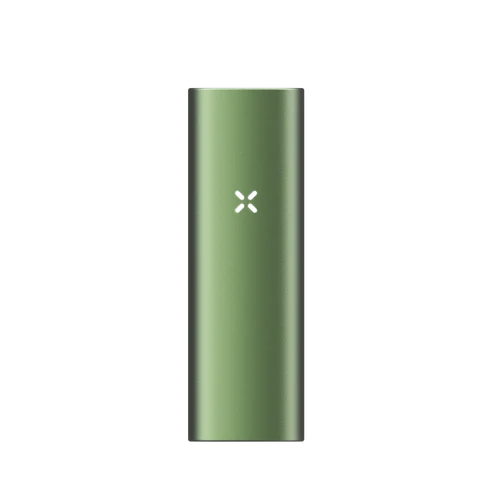 New PAX Mini dry herb vaporizer in Greenstone, front view of compact pocket-size body