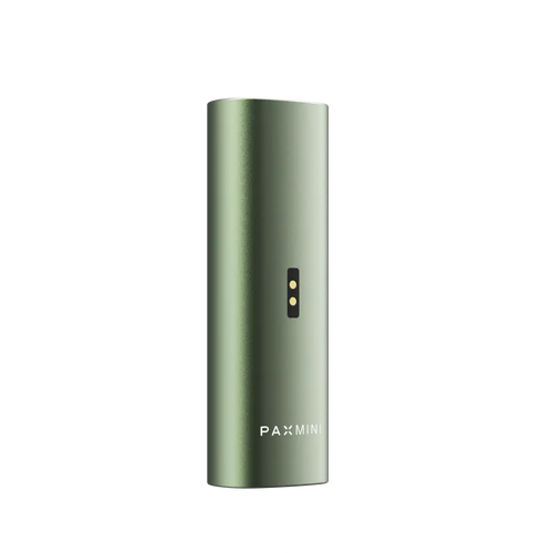 New PAX Mini dry herb vaporizer in Greenstone, rear view with magnetic oven lid