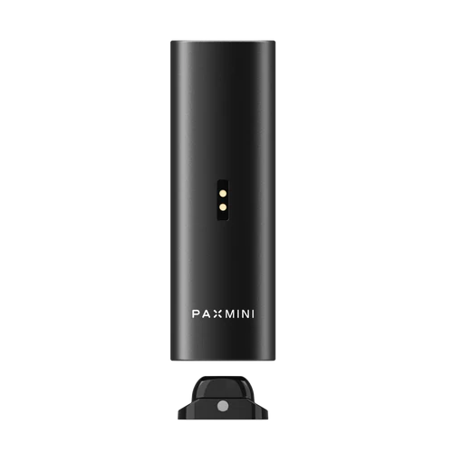 New PAX Mini dry herb vaporizer in Onyx, bottom view with charging port detail