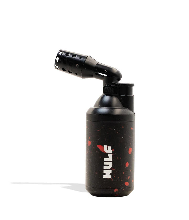 Wulf Mods Roar Torch – Black with Red Splatter pattern, durable butane torch with locking safety switch.