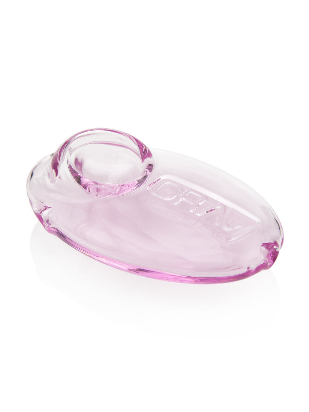 Close-up of pink GRAV Pebble Spoon pipe with ergonomic hand-fit shape
