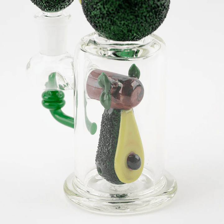 Empire Glassworks - Avocadope Mini Rig features a hand-blown avocado downstem with textured glass and leaf accents. Ideal for avocado bong lovers.