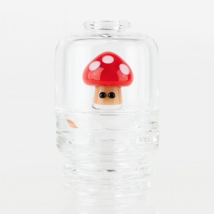 Empire Glassworks Puffco Peak Dry Top – Red Mushroom edition, hand-blown glass with red cap design.