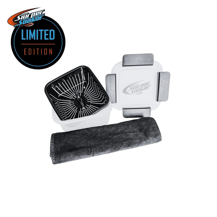 Limited Edition black Terps Slurper Soaker with microfiber towel, designed for quartz banger cleaning. Includes basket and airtight lid.