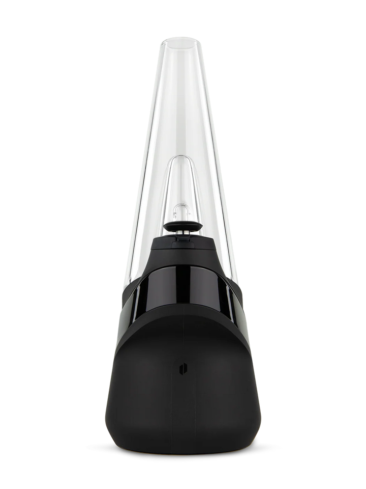 Puffco Peak Onyx – front view with LED accent band and black base design.