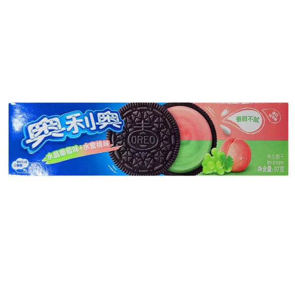 Oreo Crystal Grape and Peach — crystal grape and peach flavor sandwich cookies, imported exotic snack