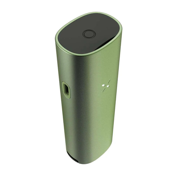 PAX FOUR Greenstone vaporizer angled top view showing mouthpiece and ergonomic grip