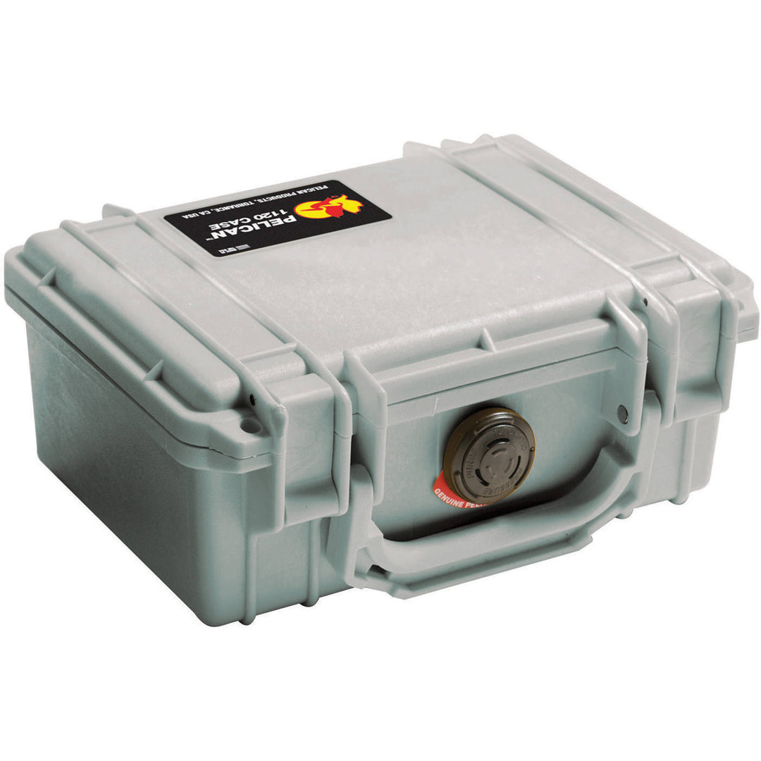 Pelican 1120 crushproof protective case in Silver, closed lid view