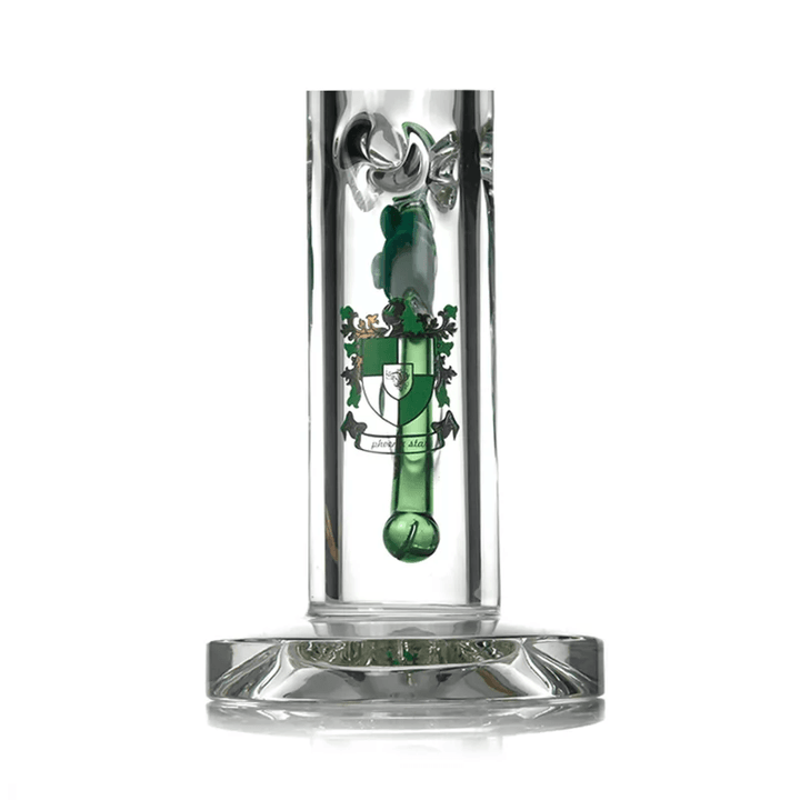 Phoenix Star 10in Straight Tube — Green colorway straight tube water pipe, alternate angle