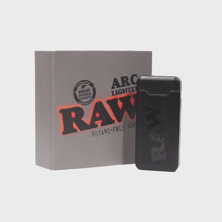 RAW ARC electric lighter with USB charging cable and box 360 view