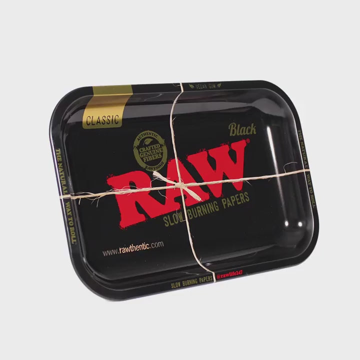 RAW Small Rolling Tray Black – 360° spin view highlighting smooth corners and durable black coating.