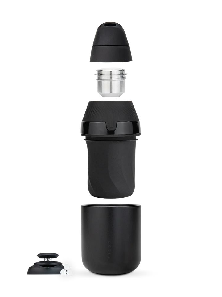 Puffco Proxy Core Kit exploded view showing base unit, chamber, cap, and modular components