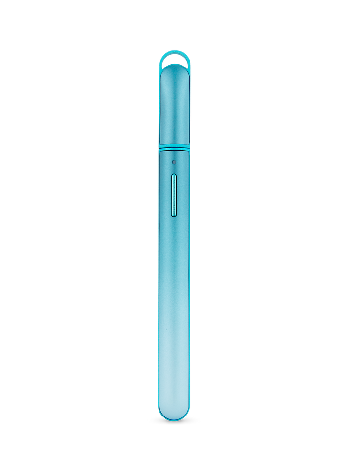 Puffco Hot Knife (New Version) in Glacier, the icy blue colourway of the cordless electric heated dab tool, cap on.