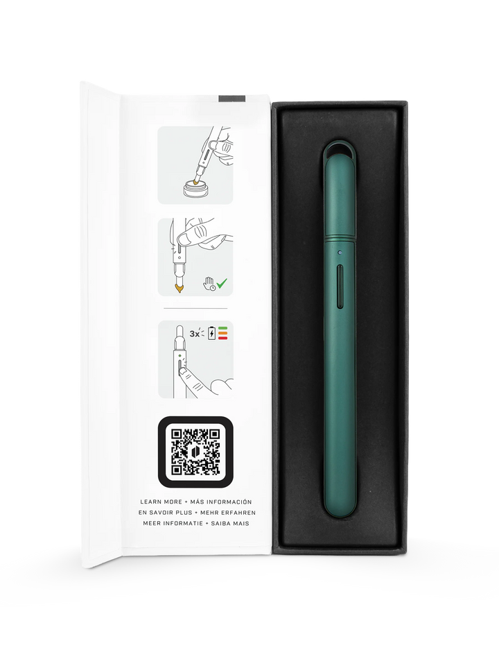 Puffco Hot Knife (New Version) in Pine shown with its retail box — no USB-C charging cable is included