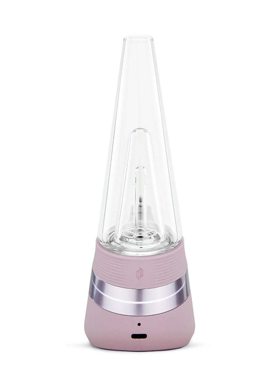 Puffco Peak Bliss – back angle highlighting airflow channel and soft pink finish.