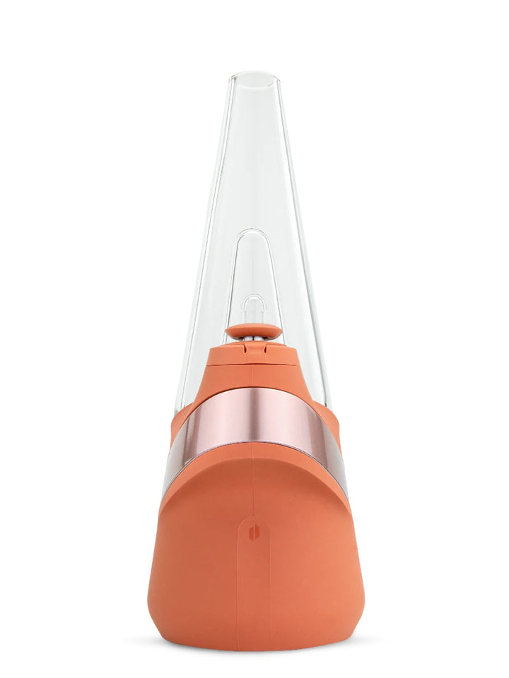 straight-on front view of smart glass vaporizer with matching orange base.