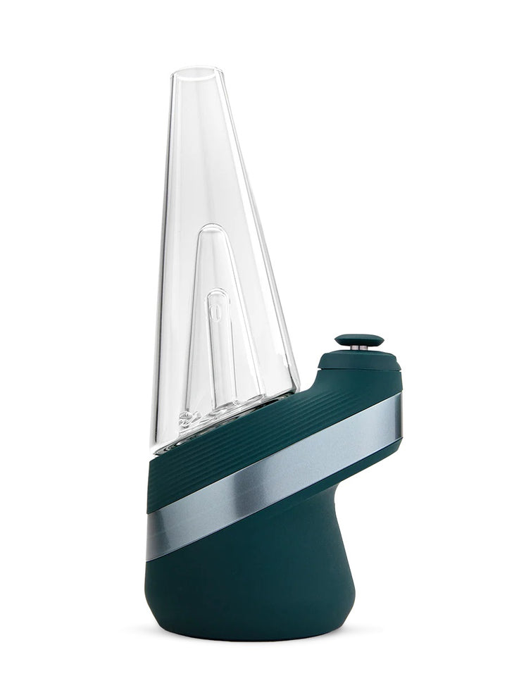 Puffco Peak in Pine – profile view displaying base curvature and green matte finish.