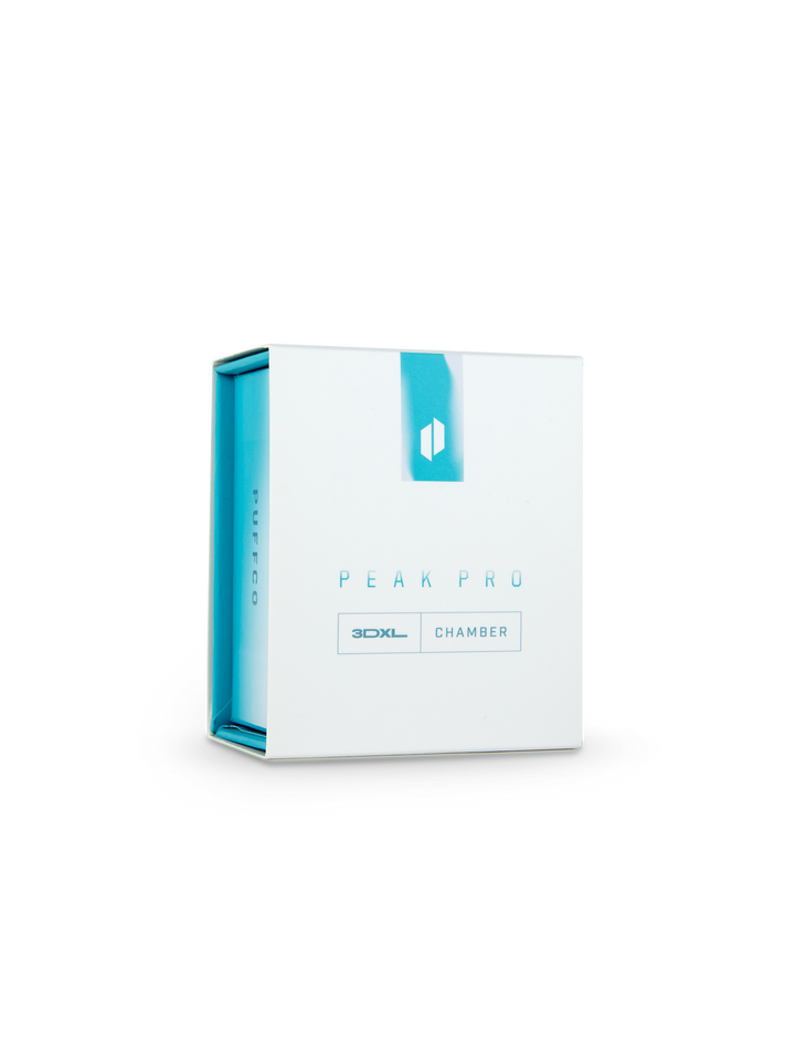Puffco Peak Pro 3DXL Chamber in Glacier retail packaging, front of the box for the extra-large replacement chamber.
