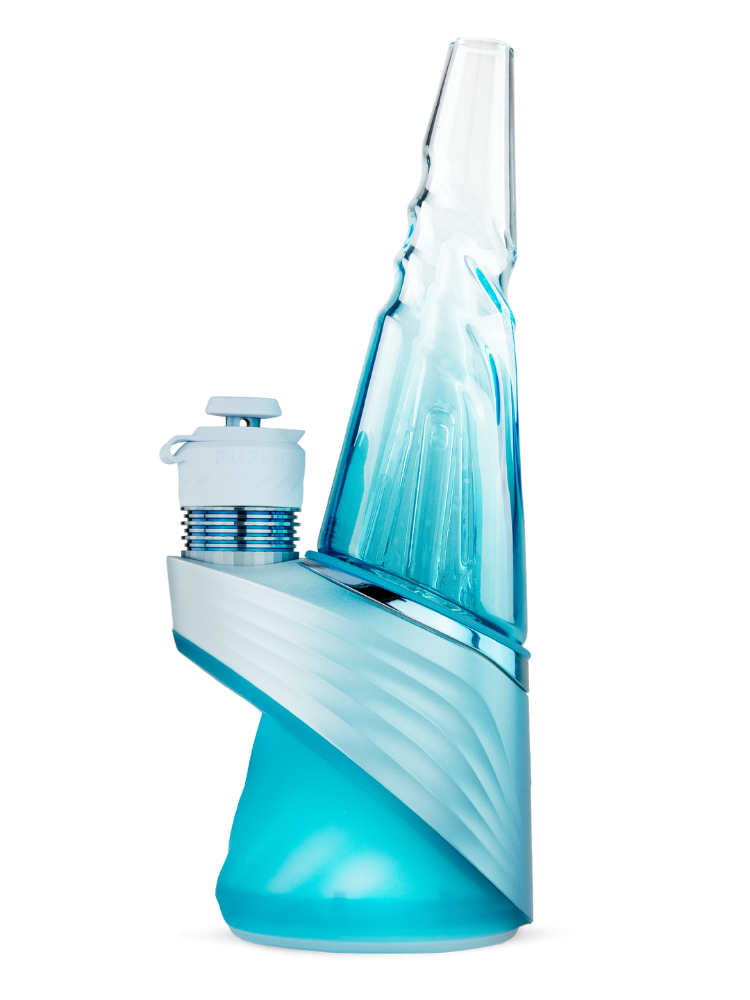 Puffco Peak Pro Smart E-Rig Vaporizer in Glacier, left-side view of the electronic concentrate dab rig in the icy blue Glacier colorway.