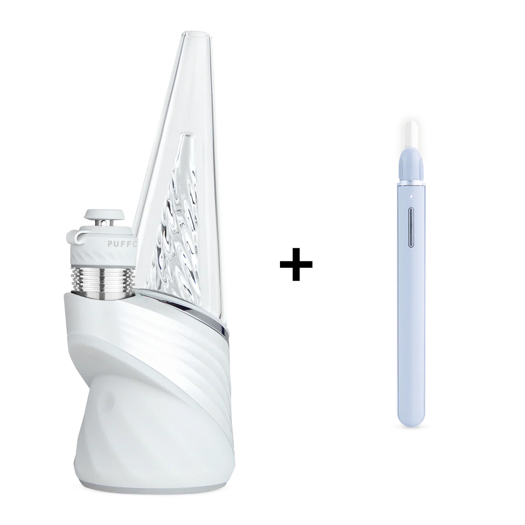 Puffco Peak Pro V2 3DXL chamber with Hot Knife tool separated view showing included components and premium bundle kit