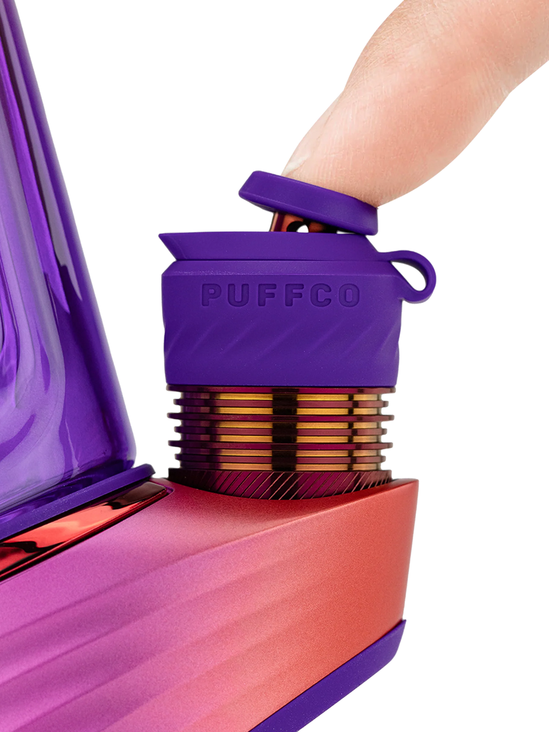 Close-up of the 3DXL heating chamber on the Puffco Peak Pro in Plasma, the upgraded high-capacity atomizer for bigger, cooler concentrate hits on the smart e-rig.