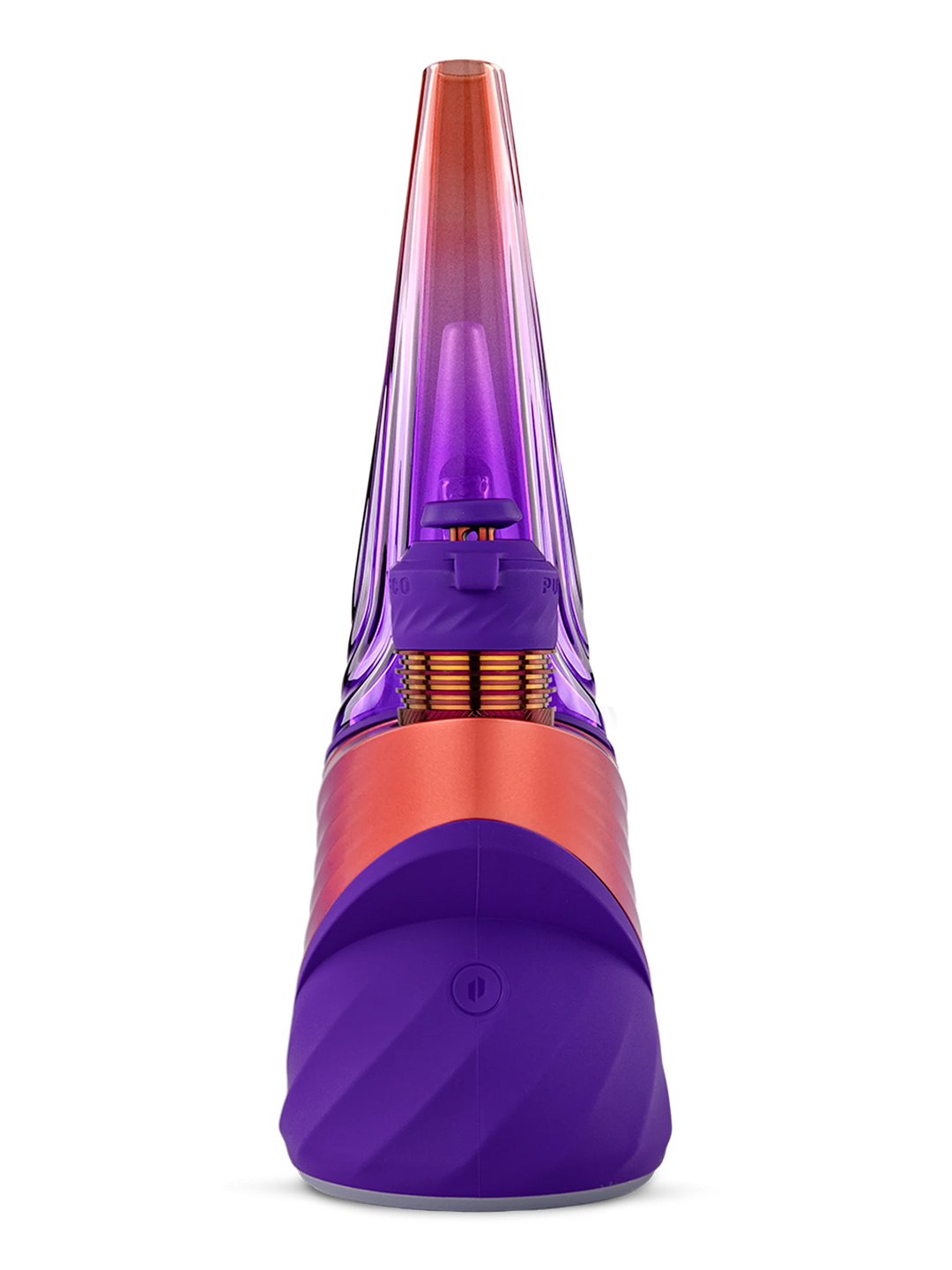 Puffco Peak Pro Smart E-Rig Vaporizer in Plasma — front view of the app-connected electronic dab rig for concentrates, featuring the iridescent Plasma-finish base and clear cone glass attachment.