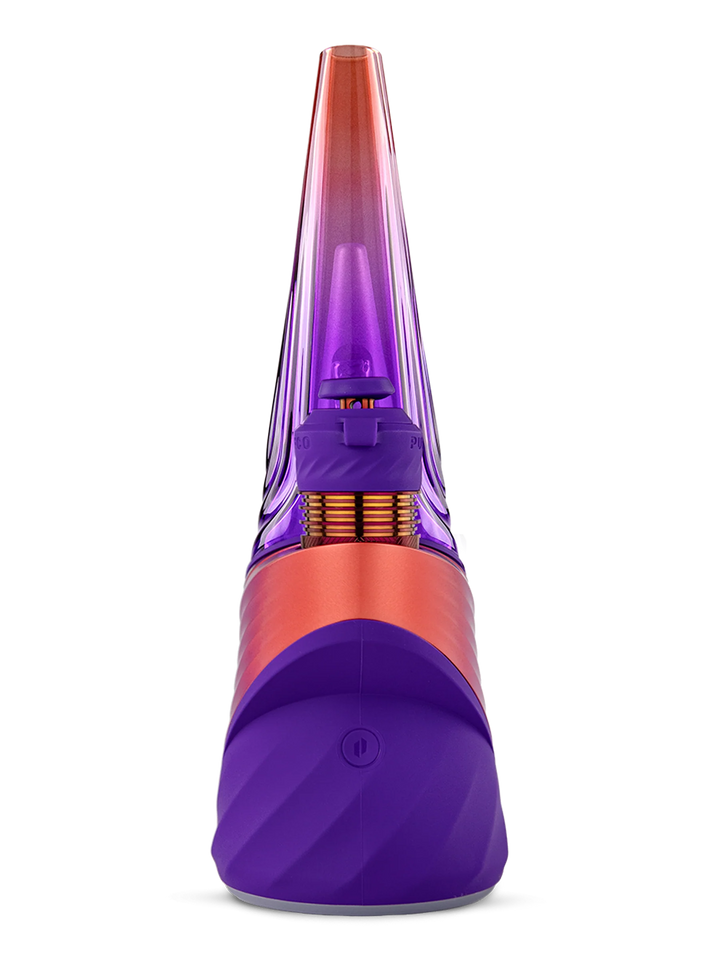 Puffco Peak Pro Smart E-Rig Vaporizer in Plasma — front view of the app-connected electronic dab rig for concentrates, featuring the iridescent Plasma-finish base and clear cone glass attachment.