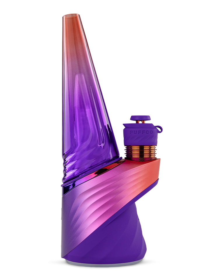 Puffco Peak Pro Smart E-Rig Vaporizer in Plasma, right-side profile of the portable app-controlled dab vaporizer in the iridescent Plasma colorway.