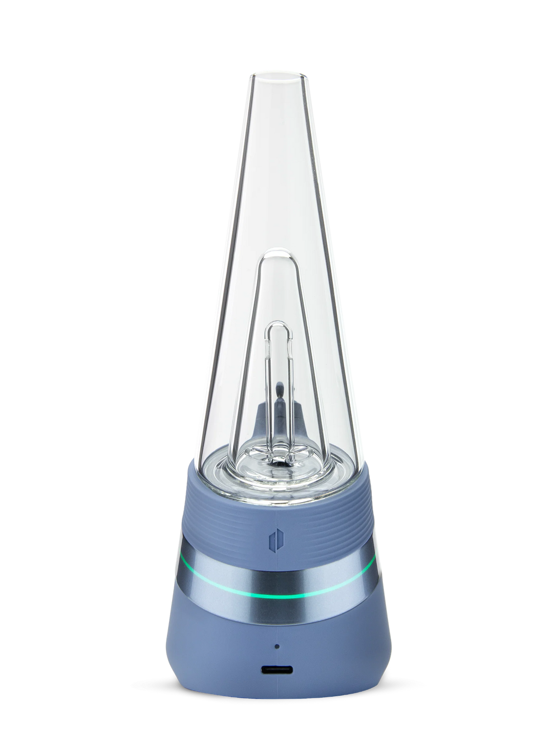 Puffco Peak Sapphire — rear view of smart e-rig with sapphire blue silicone grip and airflow channel