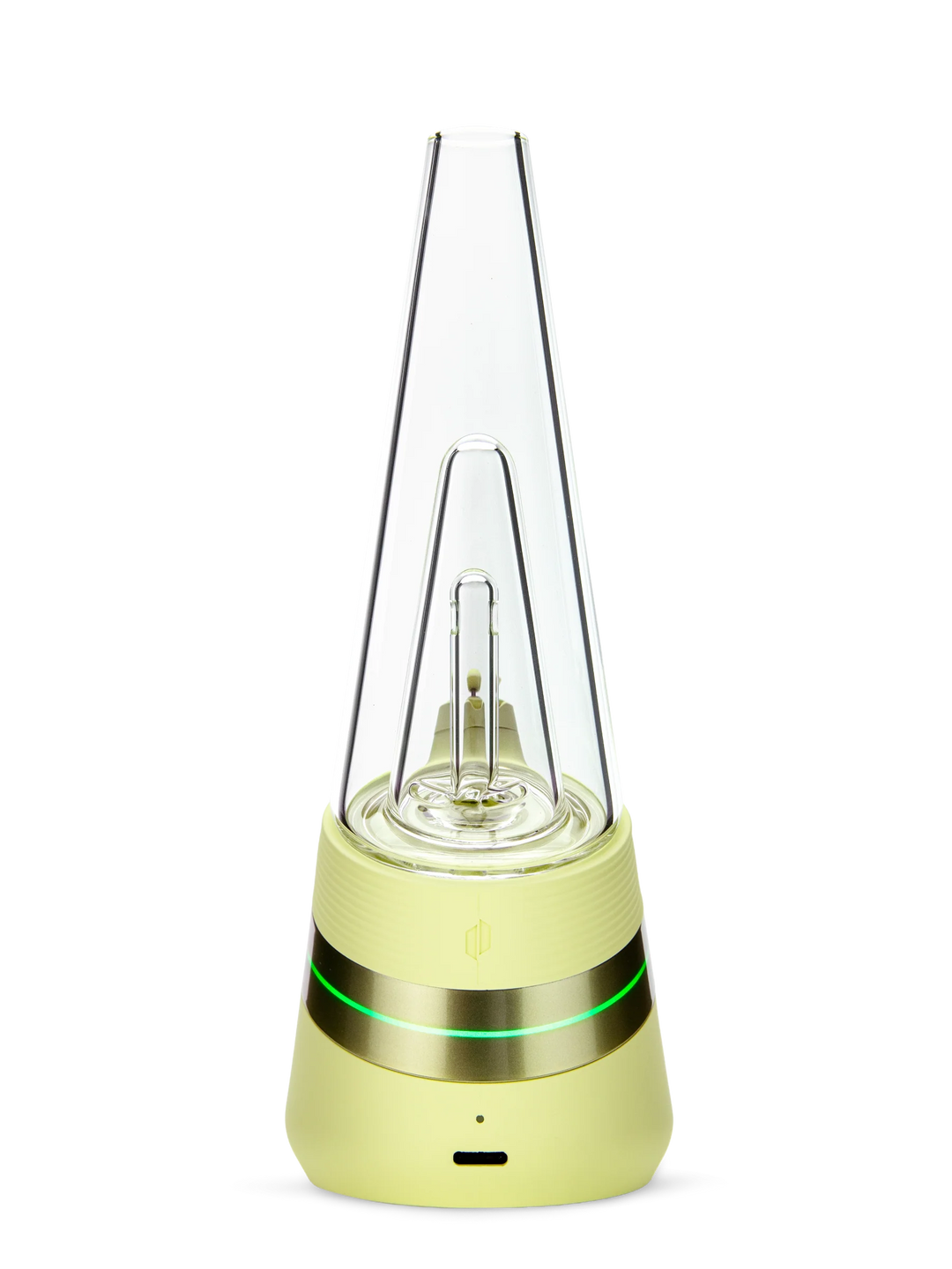 Puffco Peak Zest — rear view of smart e-rig with zest yellow silicone grip and airflow channel