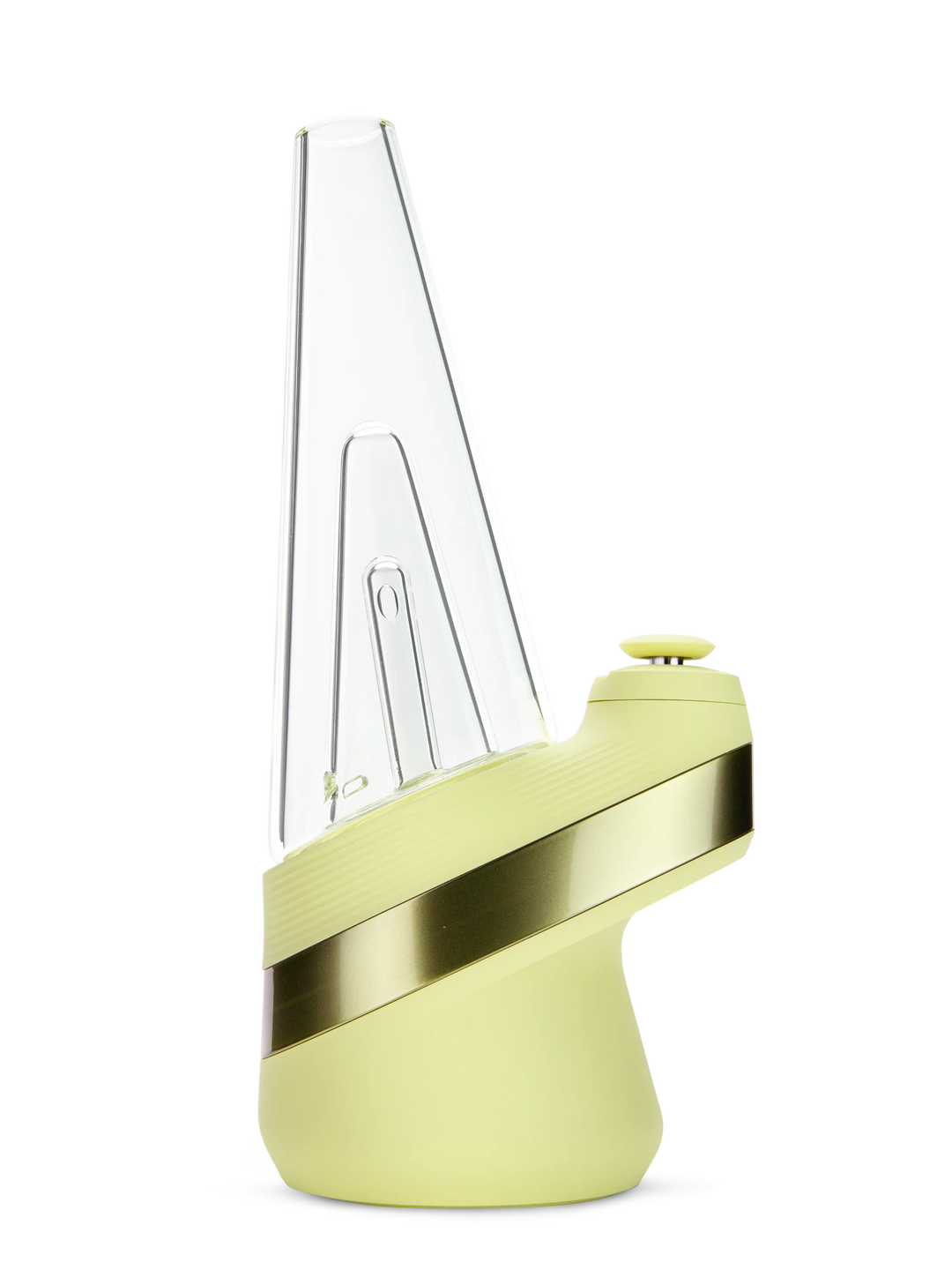 Puffco Peak Zest — right side profile showing glass cone and zest yellow silicone base contour
