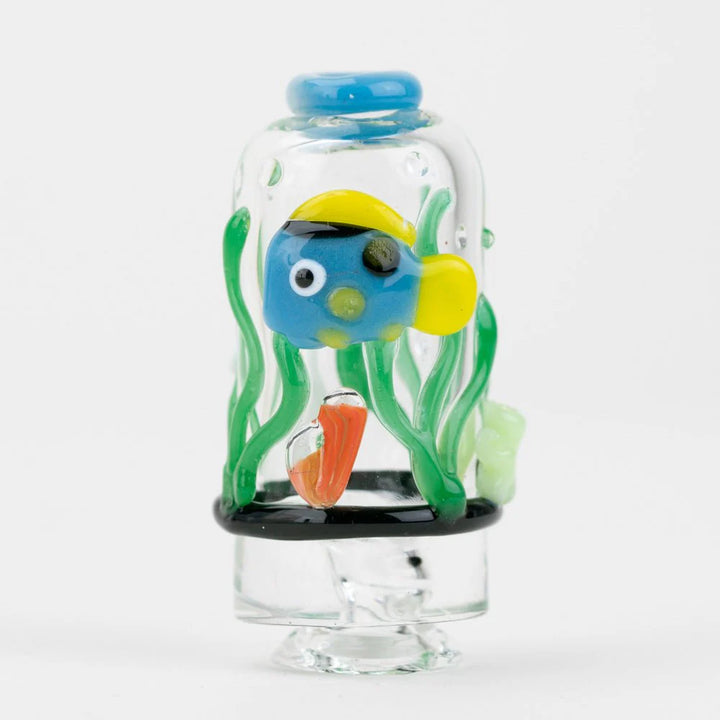 Under the Sea Puffco Pivot glass top by Empire Glassworks – detailed ocean reef theme, front-facing.