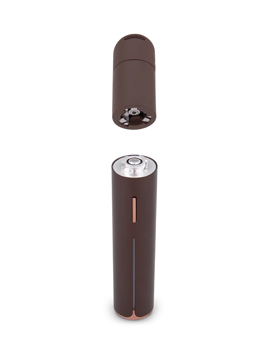 Puffco Pivot Mocha – chamber removed from base, modular parts displayed.
